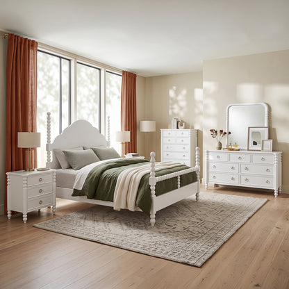 Avellune 6pc Bedroom Set: King Bed Dresser, Mirror, 2 Nightstands, Chest, White