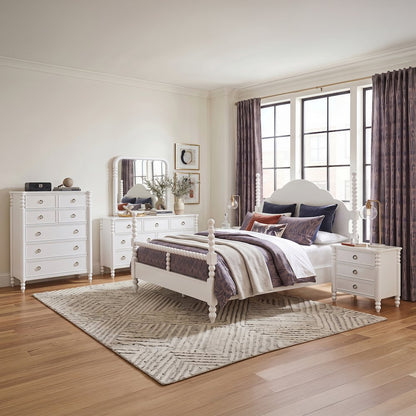 Avellune 6pc Bedroom Set: King Bed Dresser, Mirror, 2 Nightstands, Chest, White