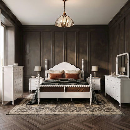 Avellune 6pc Bedroom Set: King Bed Dresser, Mirror, 2 Nightstands, Chest, White