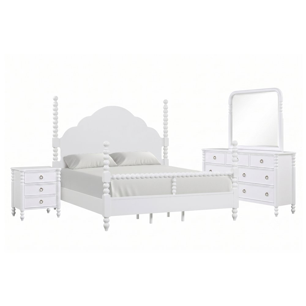 Avellune 4pc Bedroom Set: King Bed 3 Heights;Dresser, Mirror, Nightstand, White