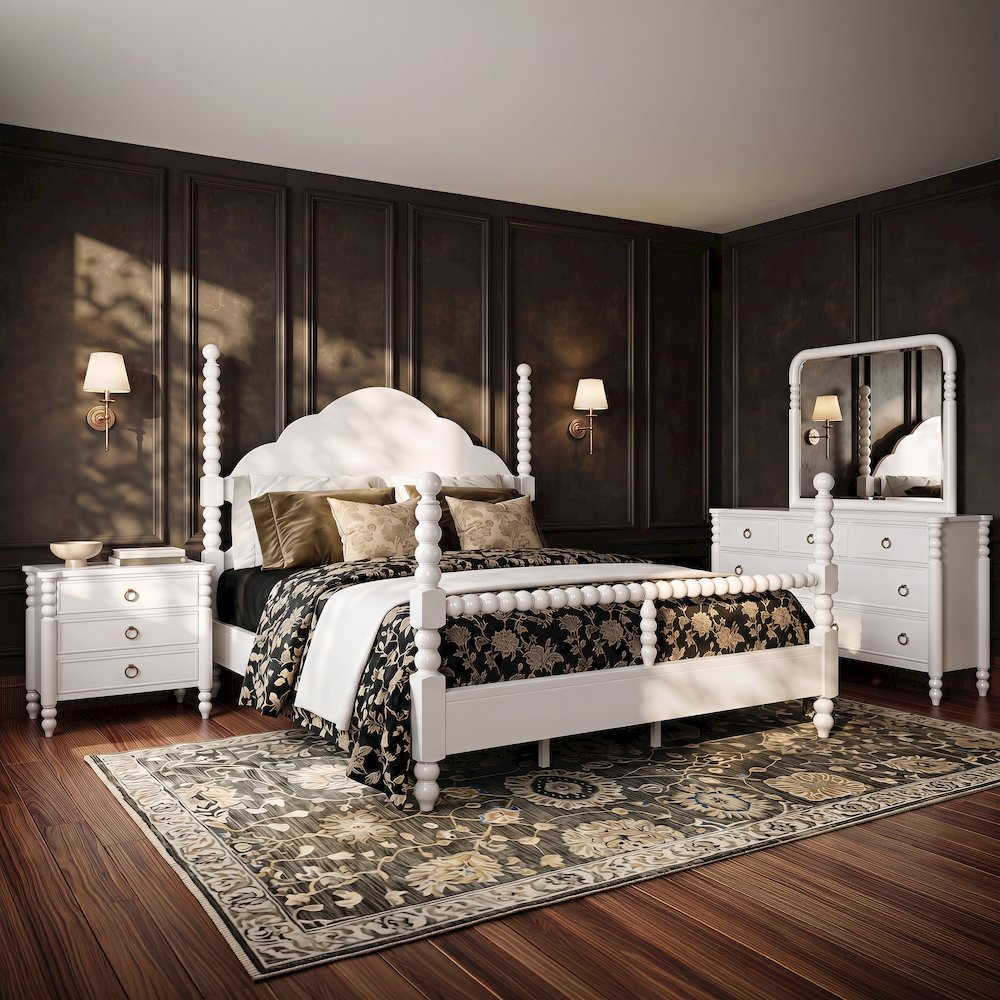 Avellune 4pc Bedroom Set: King Bed 3 Heights;Dresser, Mirror, Nightstand, White