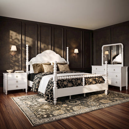 Avellune 4pc Bedroom Set: King Bed 3 Heights;Dresser, Mirror, Nightstand, White