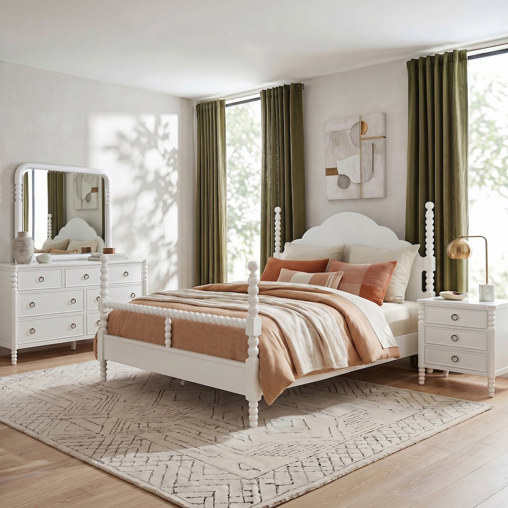 Avellune 4pc Bedroom Set: King Bed 3 Heights;Dresser, Mirror, Nightstand, White