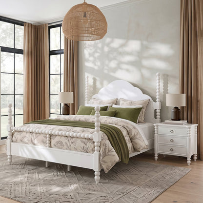 Avellune 3pc Bedroom Set: King Post Bed and 2 Nightstands, White Finish