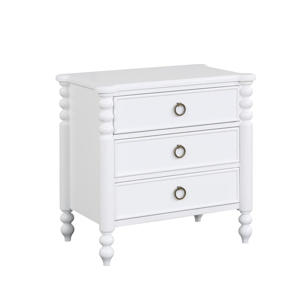 Avellune 3-Drawer Nightstand, White Finish