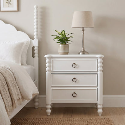 Avellune 3-Drawer Nightstand, White Finish