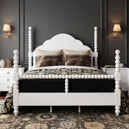 Avellune Wood Poster Bed with 3 Heights, Scalloped Headboard, Queen Size