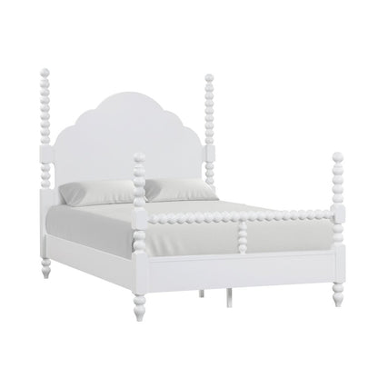 Avellune Wood Poster Bed with 3 Heights, Scalloped Headboard, Queen Size