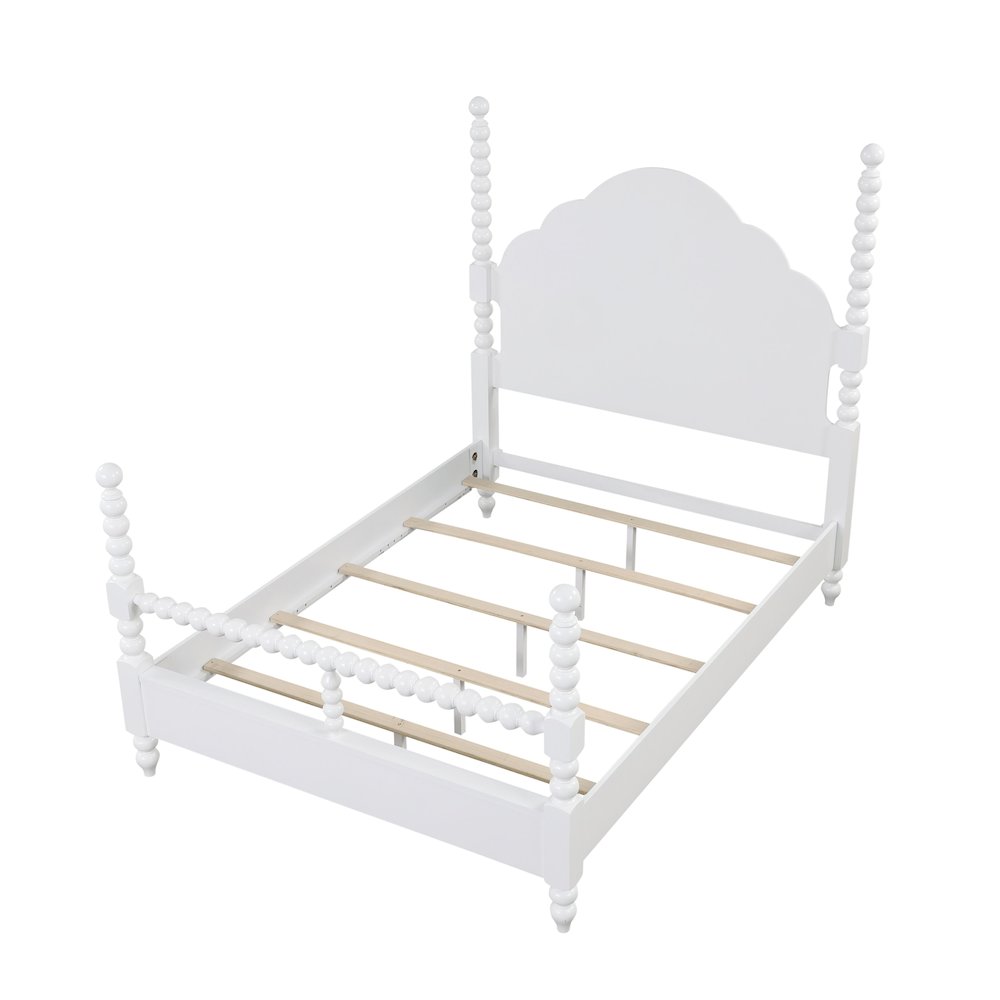 Avellune Wood Poster Bed with 3 Heights, Scalloped Headboard, Queen Size