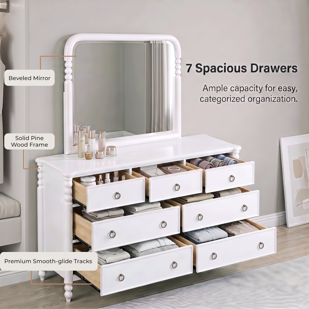 Avellune 6pc Bedroom Set: Queen Bed Dresser, Mirror, 2 Nightstands, Chest, White