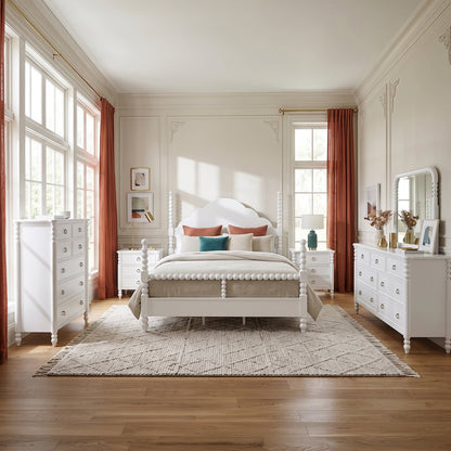 Avellune 6pc Bedroom Set: Queen Bed Dresser, Mirror, 2 Nightstands, Chest, White