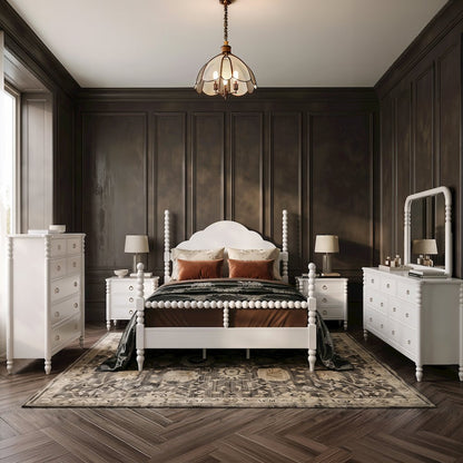 Avellune 6pc Bedroom Set: Queen Bed Dresser, Mirror, 2 Nightstands, Chest, White
