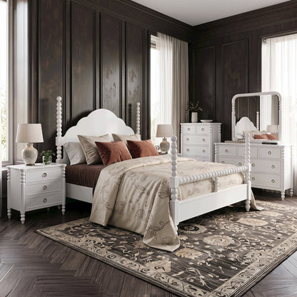 Avellune 6pc Bedroom Set: Queen Bed Dresser, Mirror, 2 Nightstands, Chest, White