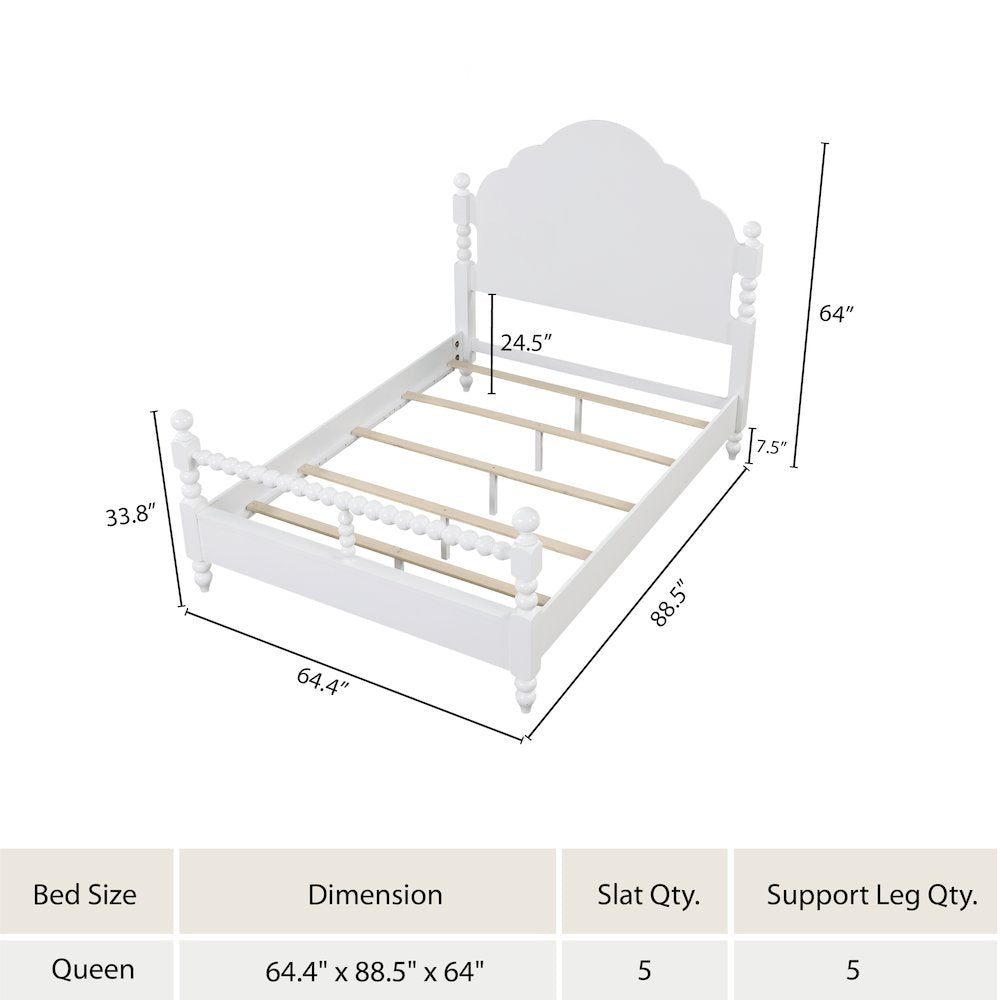 Avellune 4pc Bedroom Set: Queen Bed 3 Heights Dresser, Mirror, Nightstand, White