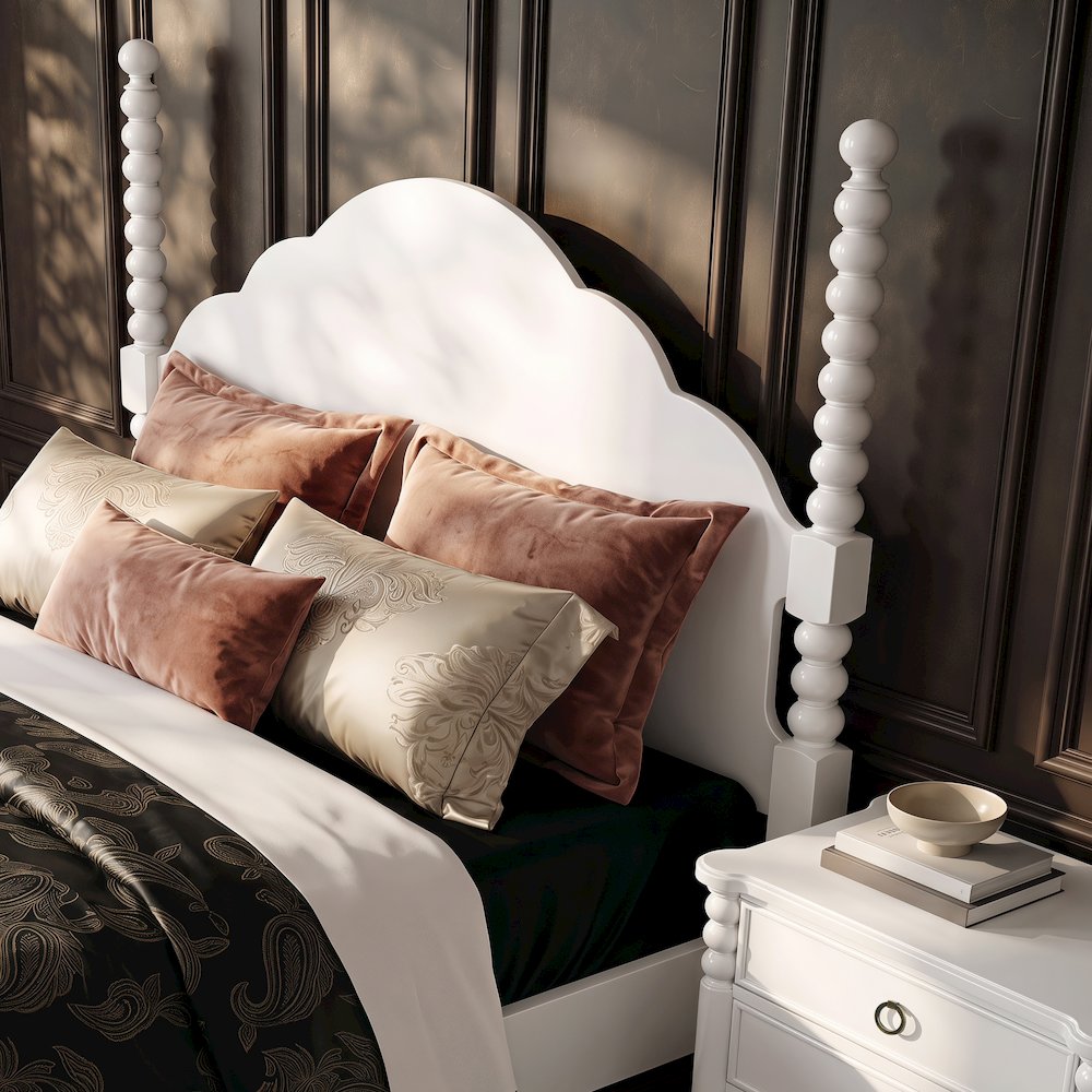 Avellune 4pc Bedroom Set: Queen Bed 3 Heights Dresser, Mirror, Nightstand, White