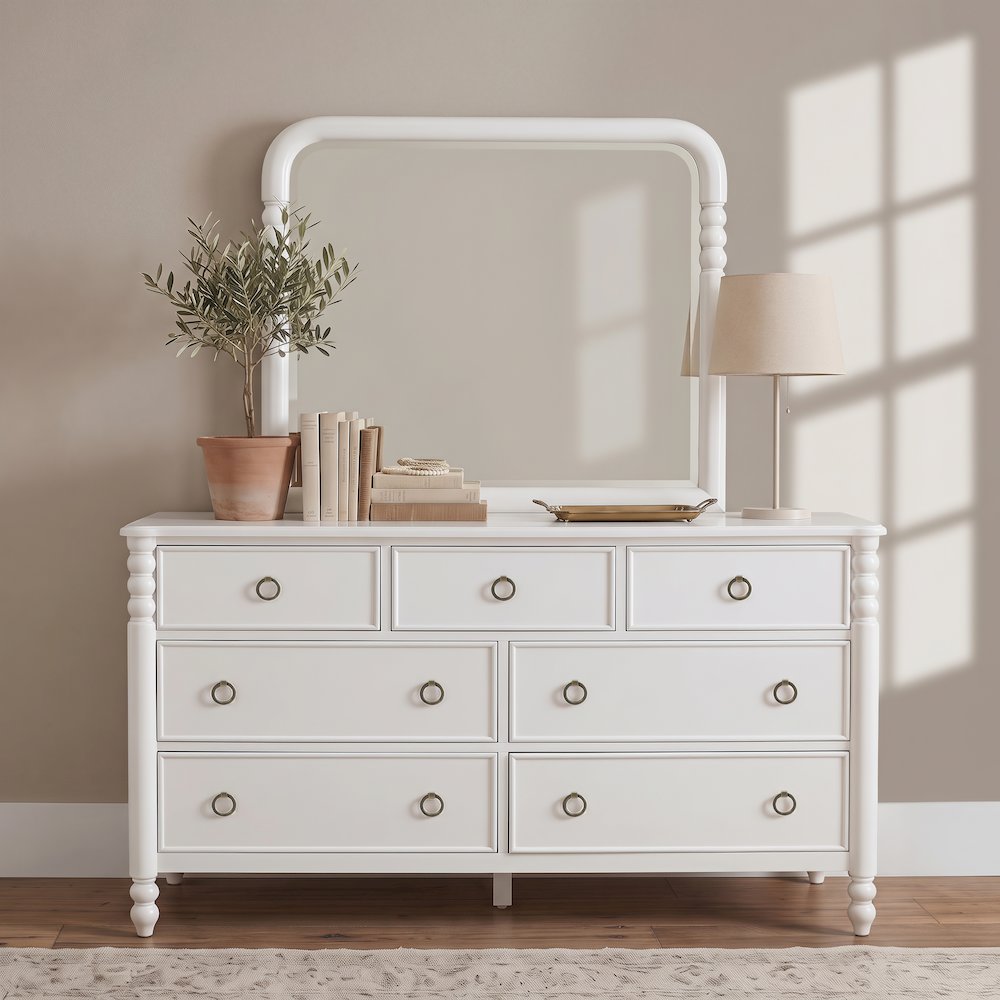 Avellune 4pc Bedroom Set: Queen Bed 3 Heights Dresser, Mirror, Nightstand, White