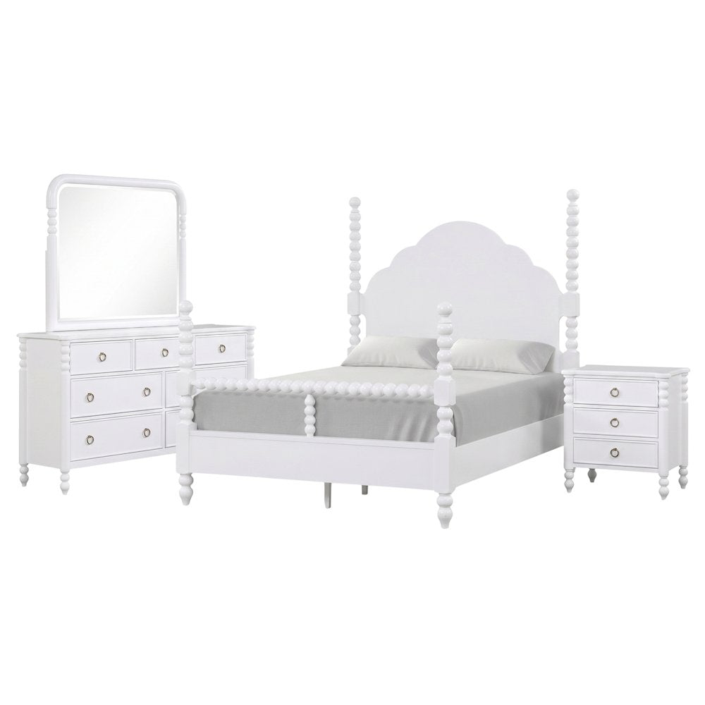 Avellune 4pc Bedroom Set: Queen Bed 3 Heights Dresser, Mirror, Nightstand, White