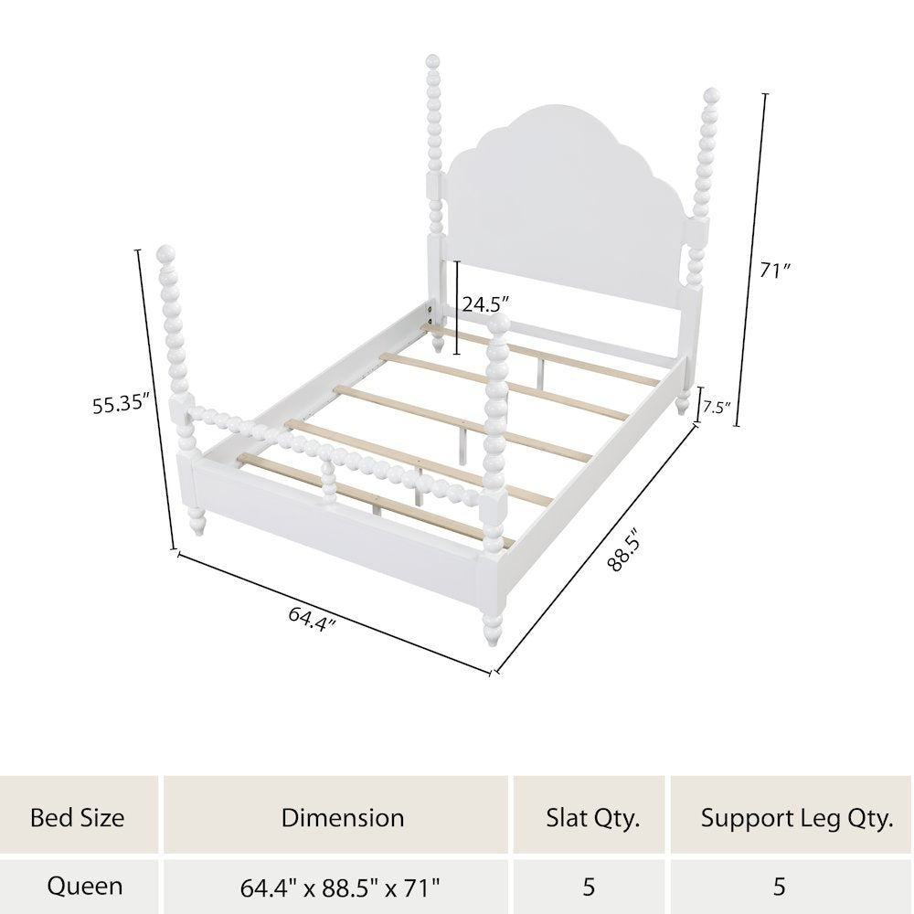 Avellune 4pc Bedroom Set: Queen Bed 3 Heights Dresser, Mirror, Nightstand, White