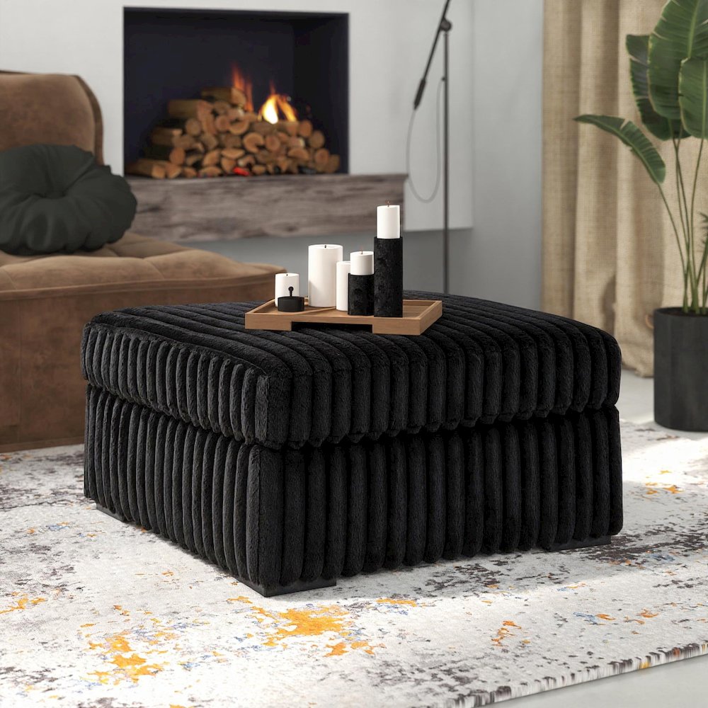 Solenne Oversized Ottoman with Jumbo Corduroy Upholstery, Black