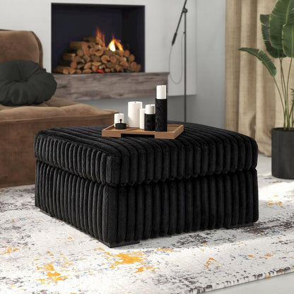 Solenne Oversized Ottoman with Jumbo Corduroy Upholstery, Black