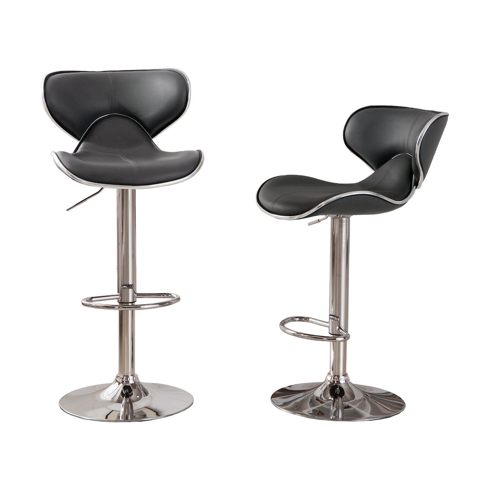 Masaccio Gray Leatherette Adjustable Swivel Barstool Chrome Base, Set of 2