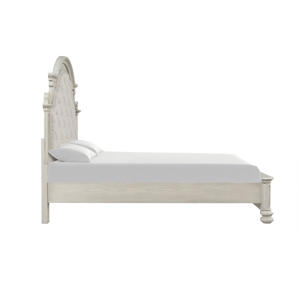 Nelson French Traditional Tufted Upholstery Bed, Antique White, King
