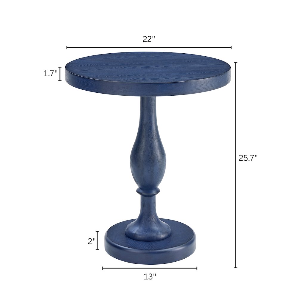 Solmere 22" Round Wood Pedestal End Table, Blue