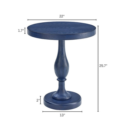 Solmere 22" Round Wood Pedestal End Table, Blue