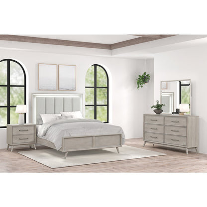 Seluna 4-Piece Bedroom Set with Touch LED Lighting, Gray Oak Finish, Queen