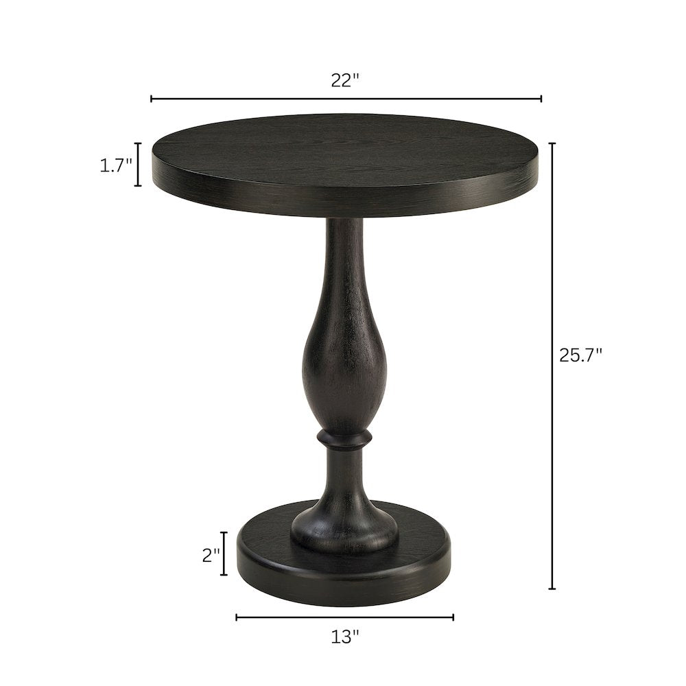Solmere 22" Round Wood Pedestal End Table, Black
