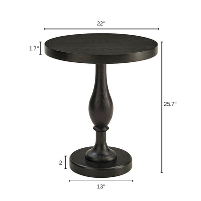 Solmere 22" Round Wood Pedestal End Table, Black