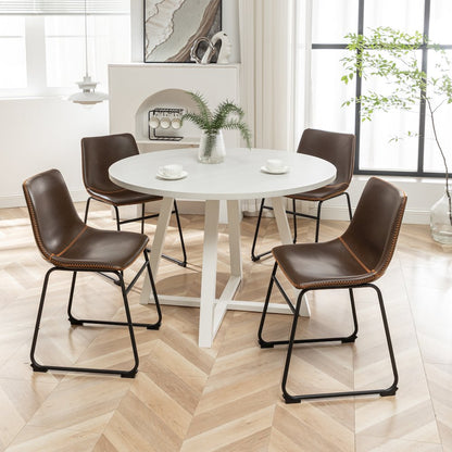 Varna 5-Pc Round Dining Set, Trestle Dining Table with 4 Chairs, Antique Brown