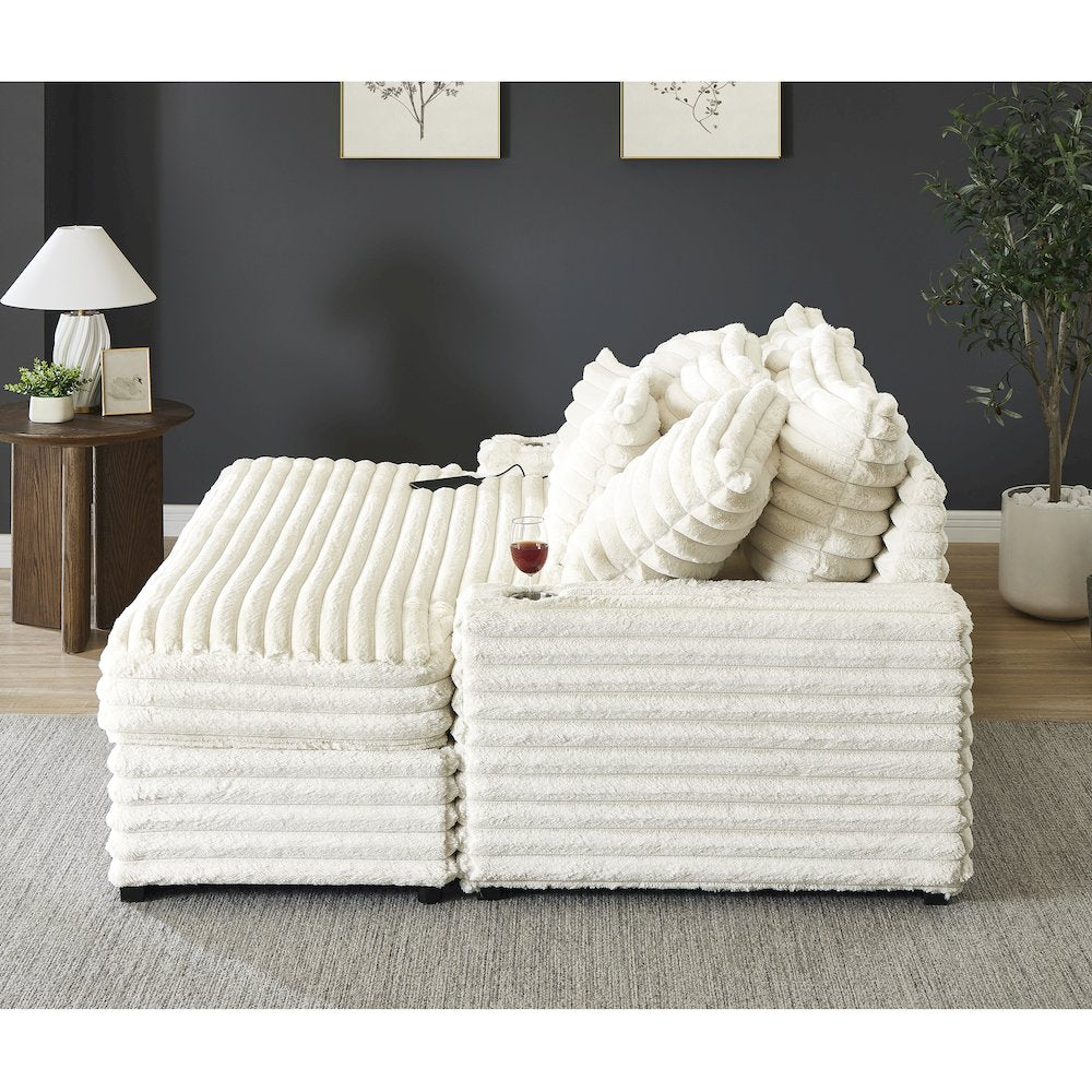 Gaviella Wide Wale Corduroy Oversized Multi-Functional Chaise Lounge, White
