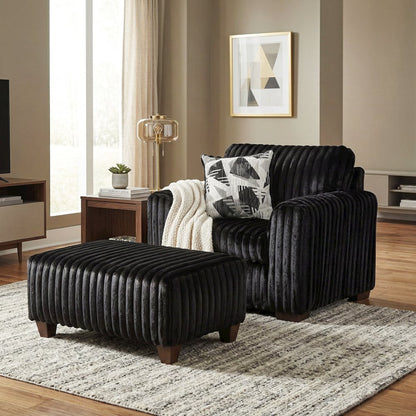 Nolan 4-Piece Living Room Set, Sofa Loveseat Chair and Ottoman, Lush Black
