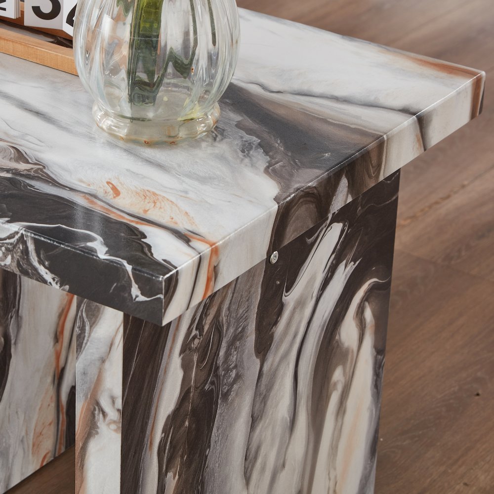 Cavira Modern Faux Marble Living Room End Table, Off-white