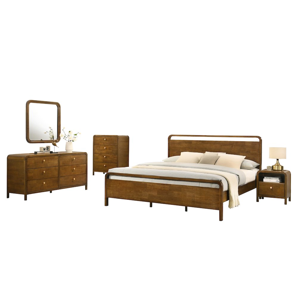 Eldren Wood Bedroom Set, King Platform Bed with Dresser Mirror Nightstand, Chest