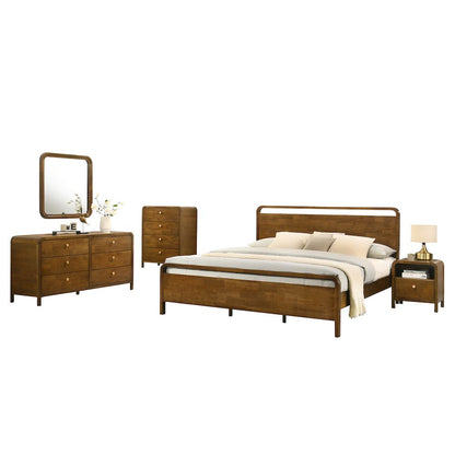 Eldren Wood Bedroom Set, King Platform Bed with Dresser Mirror Nightstand, Chest