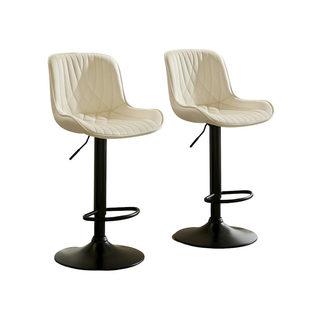 Kovyn Contemporary Adjustable Barstool with Faux Leather Swivel Seats, Set of 2
