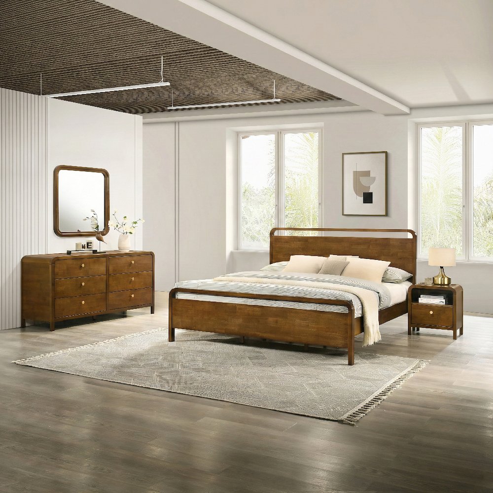 Wood Bedroom Set, King Platform Bed with Dresser, Mirror
