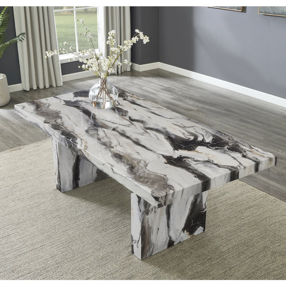 Cavira 7-PC Modern Faux Marble Dining Set, Double Pedestal Table with 6 Chairs