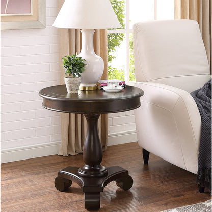 Rene Round Wood Pedestal Side Table, Espresso