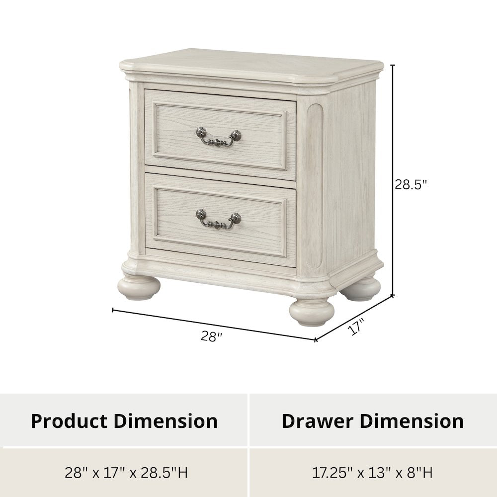 Nelson 2-Drawer Bedroom Nightstand, Antique White