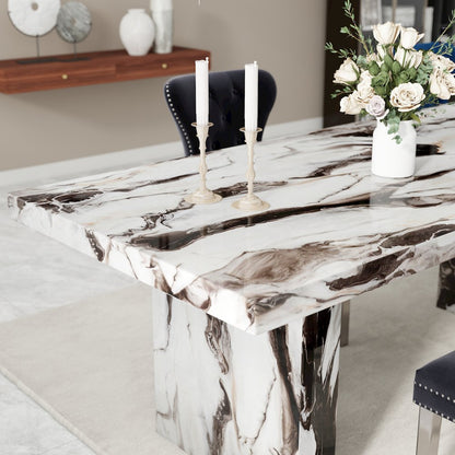 Cavira 5-Piece Dining Set, Faux Marble Dining Table with Four Chairs, Blue