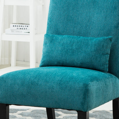 Pisano Teal Blue Fabric Armless Accent Chair with Matching Kidney Pillow
