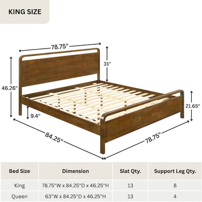 Eldren Wood Bedroom Set, King Platform Bed with Dresser, Mirror,Two Nightstands