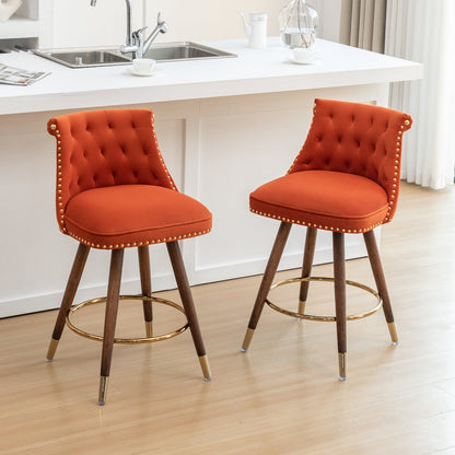 Elvara Set of 2 Button-Tufted Counter Stools with Nailhead Trim - Orange