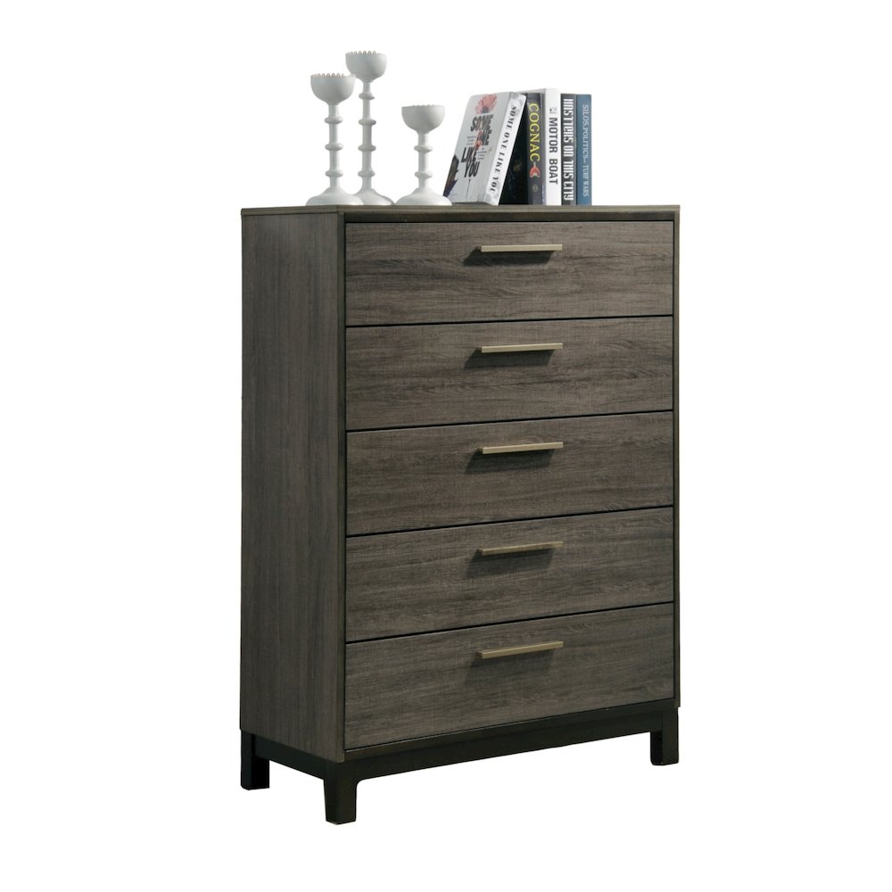 Ioana Antique Grey Finish Wood 5 Drawers Chest
