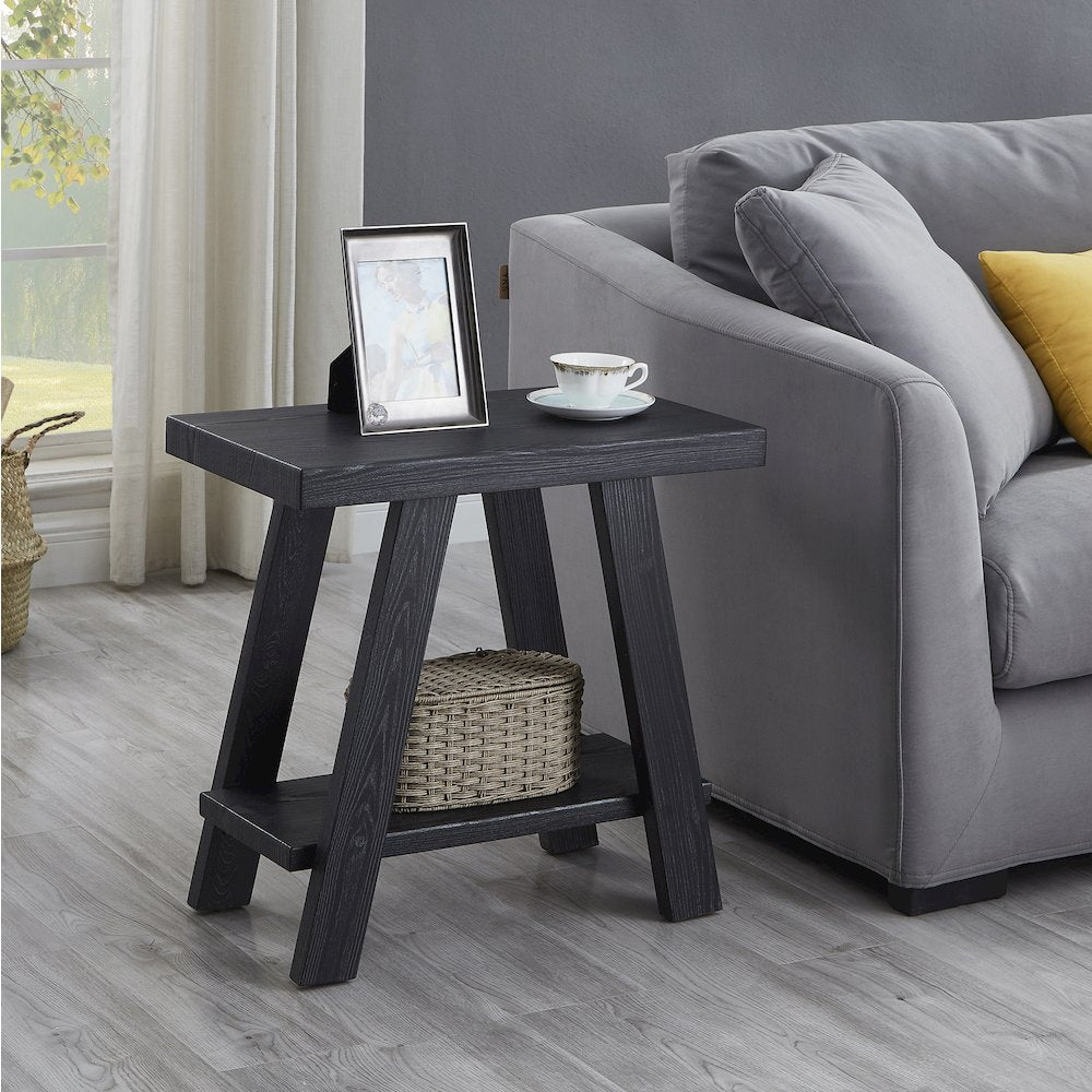 Ethens Contemporary Wood Shelf Side Table in Black Finish