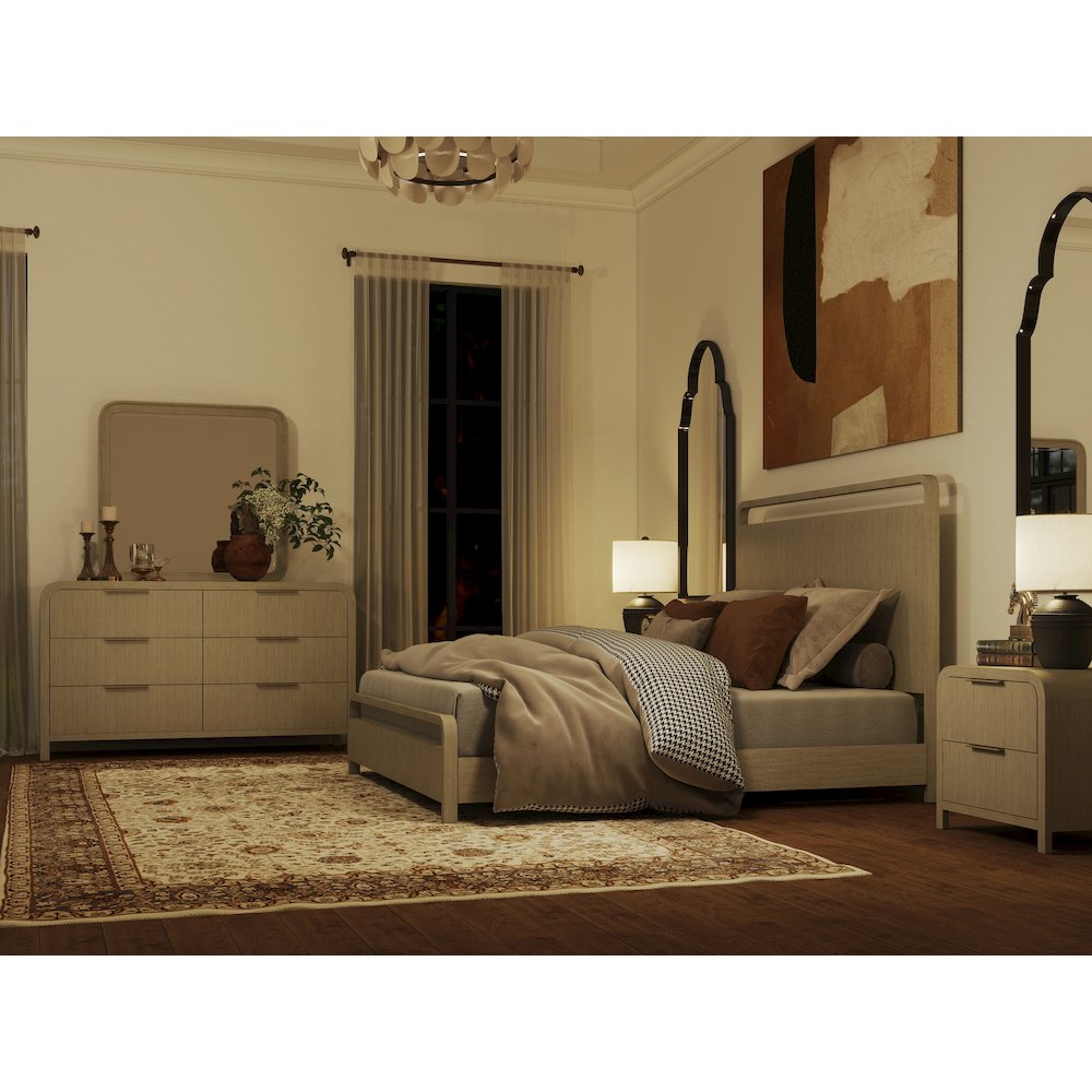 Tavari 5-PC Bedroom Set, King  Bed, Dresser, Mirror, Two Nightstands, Light Gray