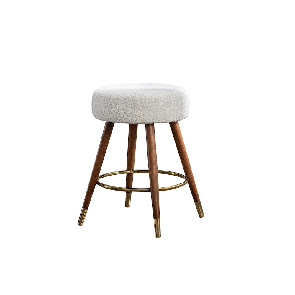 MoMo Boucle Upholstered Counter Height Stool, 360° Swivel, White